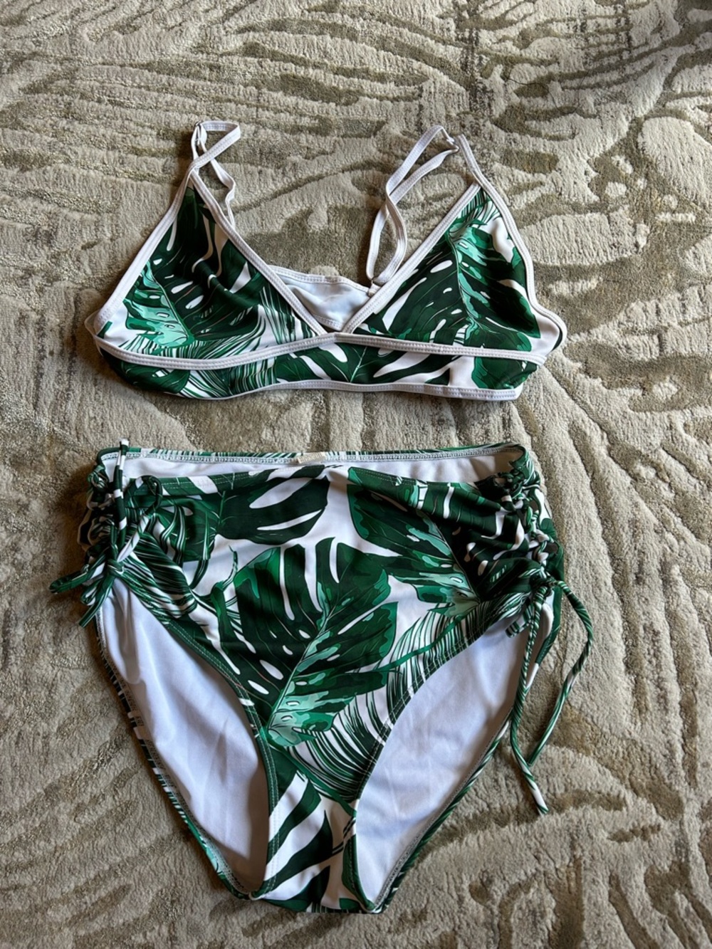 Green Tropical Leaf Two-Piece Bikini Set